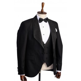 Costum  negru ceremonie rever detasabil